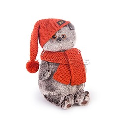 Кот Басик в вязаной  шапке и шарфе 22см