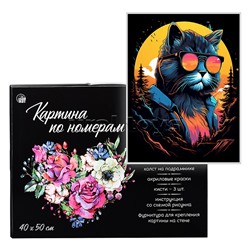 Холст с красками 40х50 см по номерам "Модный кот" (30цв.)