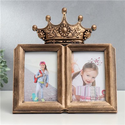 Фоторамка - коллаж на 2 фото 10×15 см «Корона», пластик, т. золото, 30×28 см