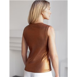 Топ с закрытым декольте из хлопка с эластаном в рубчик с матовым покрытием металлик