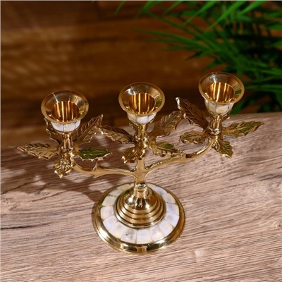 Подсвечник «Трио», 15 см, латунь, перламутр