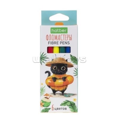 Фломастеры "ECO" 6 цв. "Жж-мяу" в картонной коробке с европодвесом