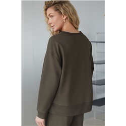 Свободный свитшот с принтом и разрезами из эластичного футера двухнитки без начеса VILATTE, 1228149