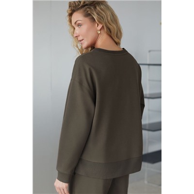 Свободный свитшот с принтом и разрезами из эластичного футера двухнитки без начеса VILATTE, 1228149