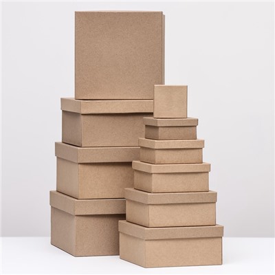 Набор коробок квадратных 10 в 1 крафт,24.5×24.5×11.5 - 6.5×6.5×4 см,