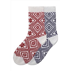 Набор женских носков 2 пары с узором, цвет красный / синий