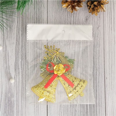 Ёлочная игрушка «Зимнее волшебство. Резные колокольчики с оленем» пластик, 10×9 см, золото