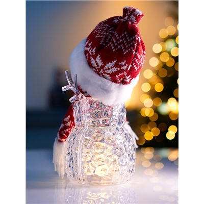 Фигура «Снеговик в красном» 28 см, 1 LED, от батареек ААА×3, свечение тёплое белое