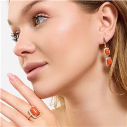 Комплект ювелирной бижутерии коллекция "Дубай" серьги и кольцо 18 р, покрытие позолота, вставка: фианиты и искусственный камень, цвет: оранжевый и прозрачный, арт.313.166-18