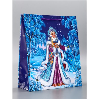 Пакет подарочный новогодний ламинированный, «Снегурочка», 26×12×32 см