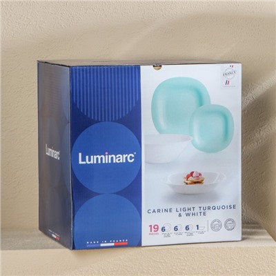Сервиз столовый Luminarc Carine Light, стеклокерамика, 19 предметов, белый и бирюзовый