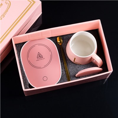 Кружка с подогревом LSK-1501, подставка, от USB, 16 Вт, розовая