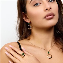 Комплект ювелирной бижутерии коллекция "Дубай" серьги, кулон и кольцо 20 р, покрытие позолота, вставка: фианиты, цвет: зеленый, арт.217.478-20