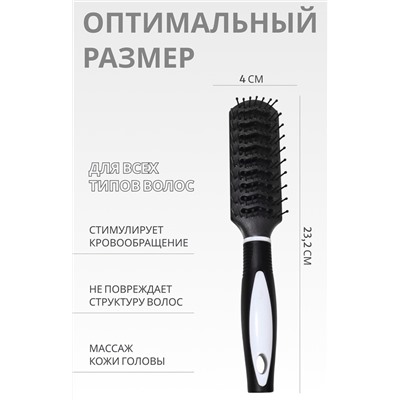 Расчёска массажная, вентилируемая, 4×23.2(±1) см, чёрная/белая