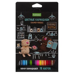 Карандаши цветные 18 цв. ECO "Кофейные коты" заточен. в карт. коробке с европодвесом