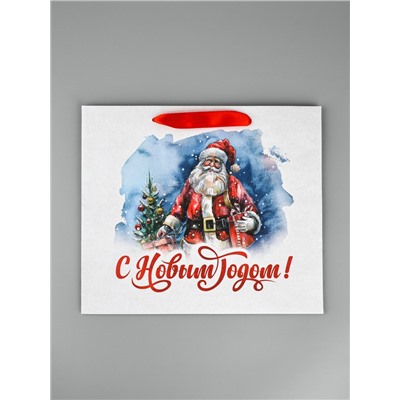 Пакет подарочный новогодний крафтовый, «Дед Мороз», 30×26×9 см