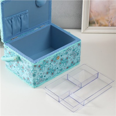 Шкатулка для рукоделия и шитья «Бабочки и цветочки на голубом», хранение ниток, иголок, мелочи, 19×26×14.5 см