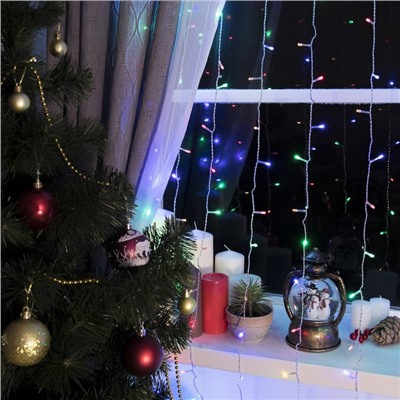 УЦЕНКА Гирлянда «Занавес», 2×3 м, IP20, 720 LED, 220 В, 8 режимов, прозрачная нить, свечение мульти