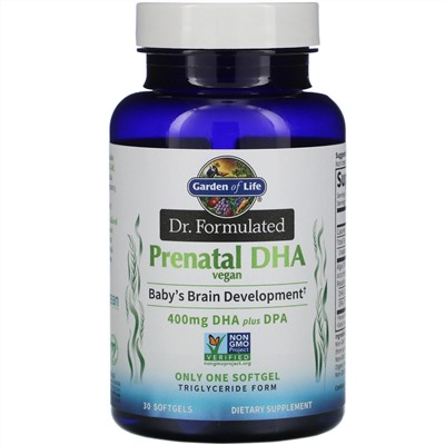 Garden of Life, Dr. Formulated, Vegan Prenatal DHA, 400 mg , 30 Softgels