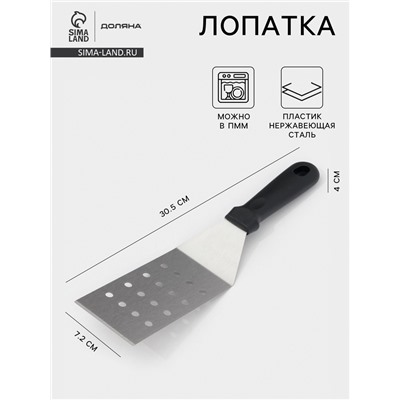 Лопатка перфорированная Доляна, 30.5×7.2 см, нержавающая сталь, чёрная