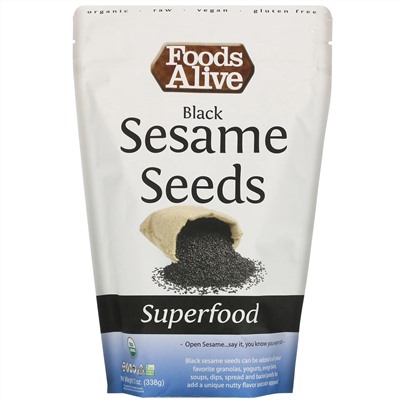 Foods Alive, суперфуд, семена органического черного кунжута, 338 г (12 унций)