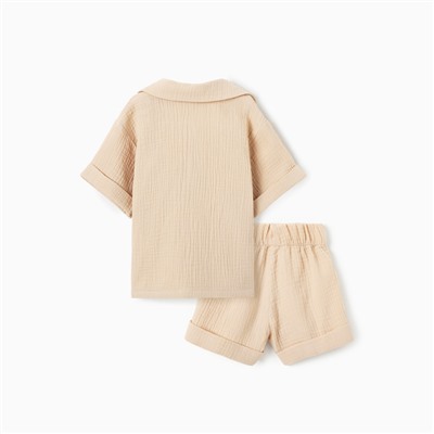 Костюм детский (рубашка и шорты) «Крошка Я», рост 68-74, бежевый