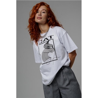 8506/1 Футболка женская оверсайз (Белый_cat)