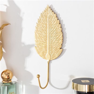 Крючок декоративный «Лист шелковицы», ключница настенная, золотой, 19×8 см
