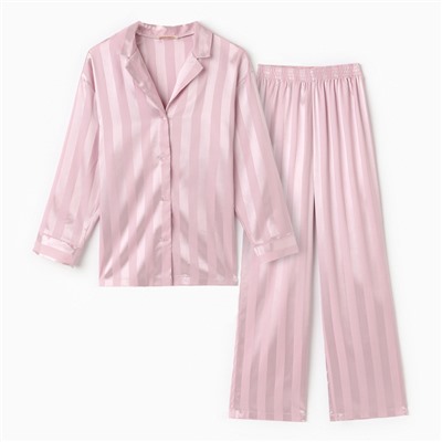 Пижама женская (рубашка, брюки) KAFTAN «Полоска», цвет пудровый, размер 48-50