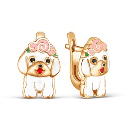 Серьги детские из золочёного серебра с эмалью и фианитами 925 пробы сщ-00з216