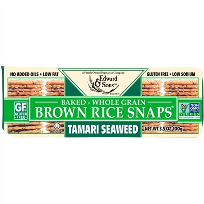 Edward & Sons, Цельнозерновые хрустящие хлебцы из бурого риса, с морскими водорослями тамари, 100 г (3,5 унции)