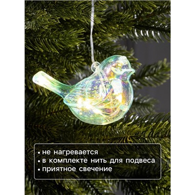 Ёлочная игрушка светодиодная «Снегирь», 10×17 см, 5 LED, от батареек ААх2, свечение тёплое белое