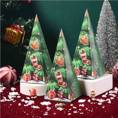 Набор из 4 подарочных складных коробок "ЁЛОЧКИ". Размер: 18,5*7,5 см.