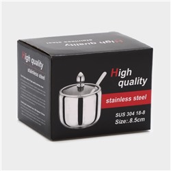 Сахарница Доляна, 250 мл, 8.5×10 см, с крышкой, с ложкой, нержавеющая сталь, серебристая