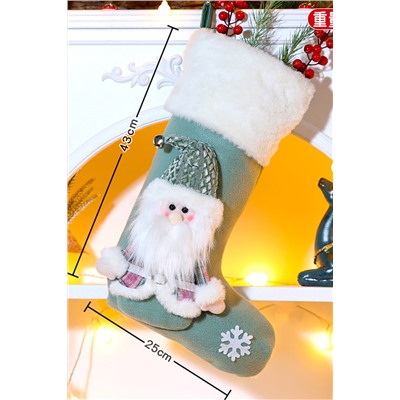 Новогодний носок для подарков зеленый Дед мороз 1 шт