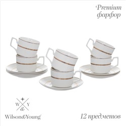 Чайный набор WY Grace, 12 предметов, кружка 250 мл 6 шт., блюдце d=15.5 см 6 шт., фарфор