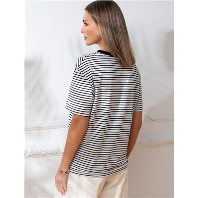 Свободная футболка в полоску из премиального хлопка с эластаном