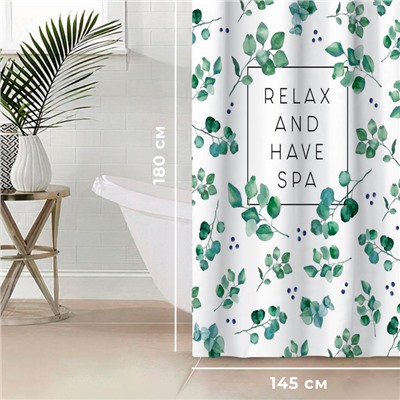 Штора для ванной водоотталкивающая «Этель» Eucalyptus, 145×180 см, ткань оксфорд, белая
