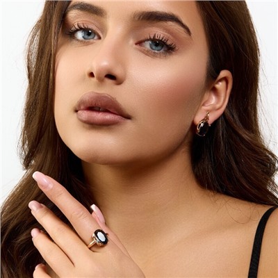 Комплект ювелирной бижутерии коллекция "Дубай" серьги и кольцо 18 р, покрытие позолота, вставка: стекло, цвет: синий, арт.414.337-18