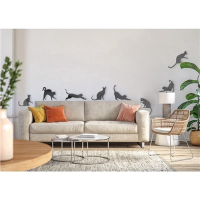 Зеркало настенное «Котики», акриловое, 8 шт., на клеевой основе, разный размер, чёрное