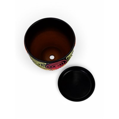 Горшок для цветов «Радуга», керамический, с поддоном, 2.6 л, коричневый с орнаментом