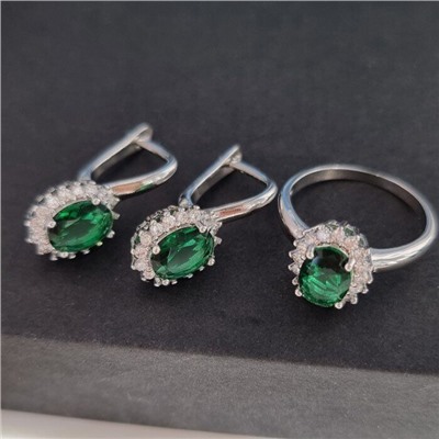 Комплект украшений ювелирной бижутерии р-р 17 с покрытием посеребрение, вставка: зеленый камень, 0800, арт.216.023-17