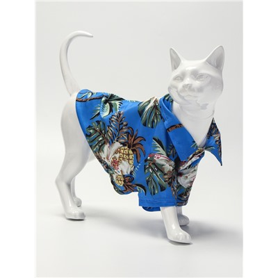 Рубашка для собак «Тропики», размер L, ДС 28, ОГ 36, ОШ 26 см, голубая