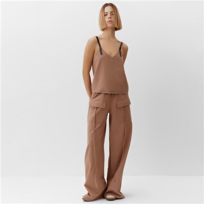 Топ с кожаными бретелями женский MINAKU : Casual Collection, бежевый, размер 48