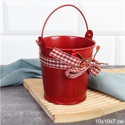 Ведерко для сервировки с эффектом старения 10х10х7см / YW08 /уп 144/ Новогоднее/ Красное