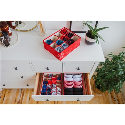 Набор органайзеров для хранения белья «Листочки», 3 шт., 32×24×12 см, цвет красный