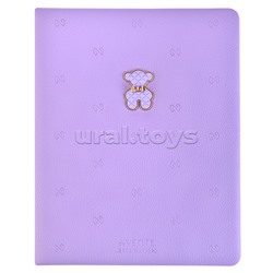 Дневник 1-11 кл. "Teddy" 48 листов, белая бумага 80 г/м², печать в 1 краску, твердая обложка из искусственной кожи с поролоном, декоративная брошь, термо тиснение, 1 ляссе, сиреневый