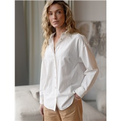 Блузка свободного силуэта в тонкую полоску из хлопка с добавлением льна