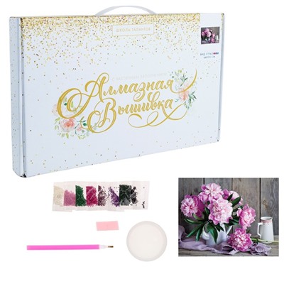 Алмазная мозаика с частичным заполнением на холсте «Пионы», 40×30 см