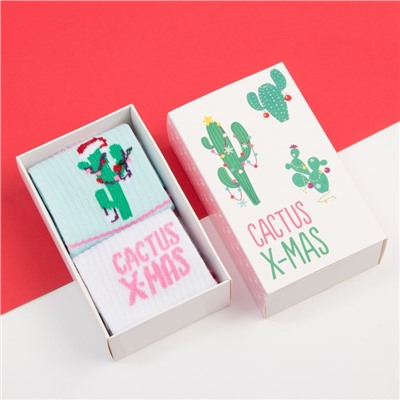 Носки женские новогодние «Кактусы» размер 36-40 (23-25 см), набор 2 пары